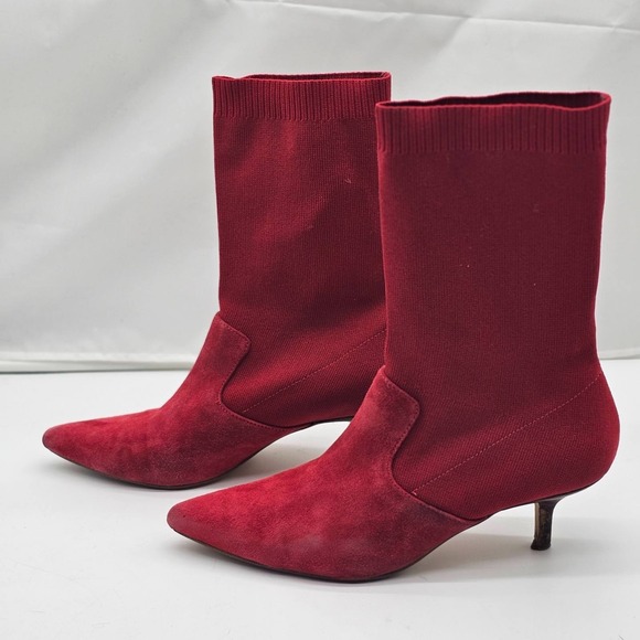 Halston Heritage Shoes - Halston Women Size 9 Sock Red Booties Suede Stretchy Pointy Toe Valentine Day